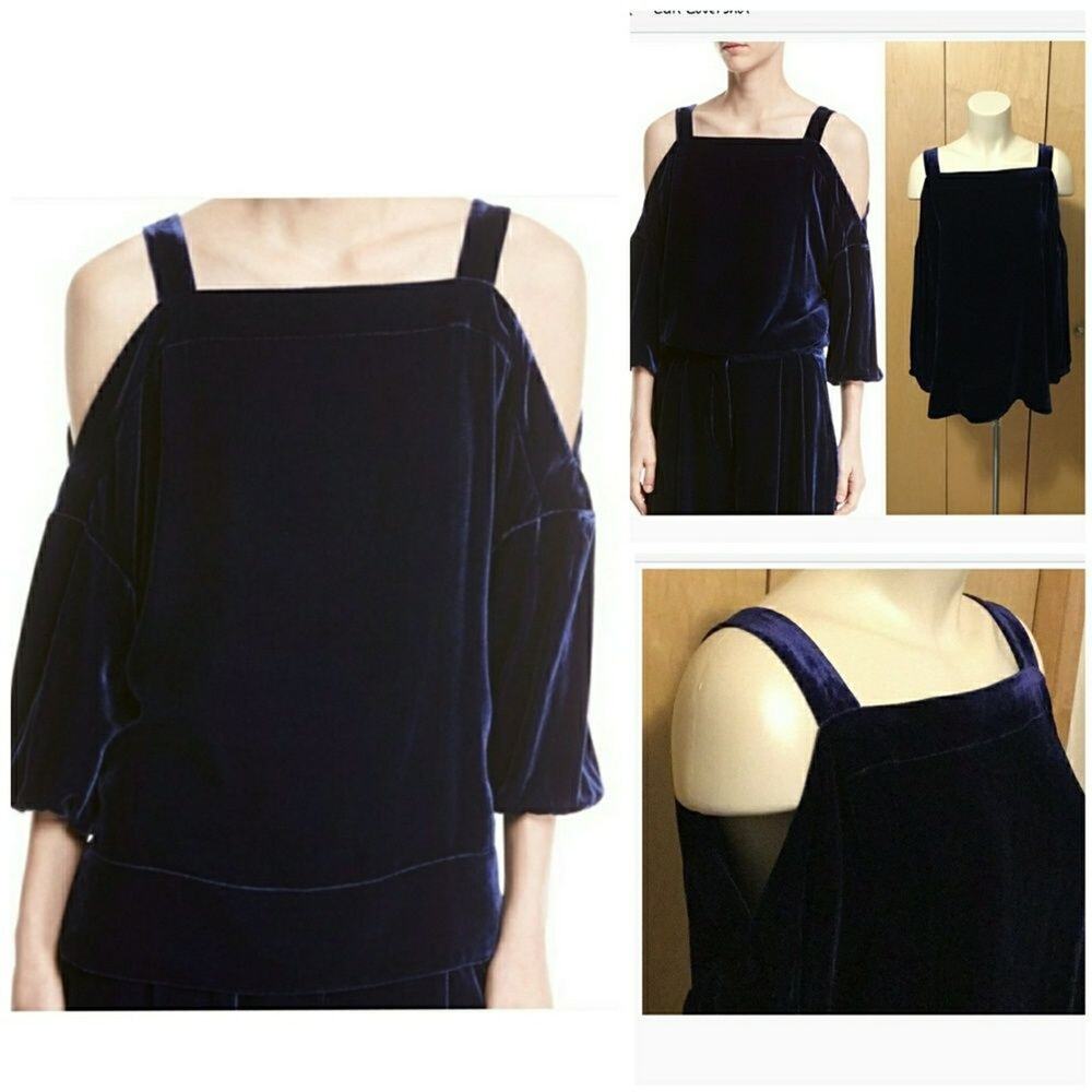 Tibi Velvet Cold-Shoulder Top
